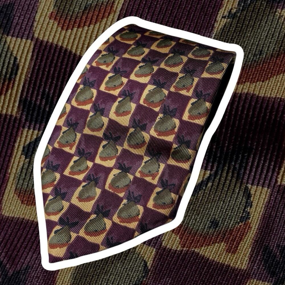 Vintage Ermenegildo Zegna Silk Tie Italy‎ Luxury Designer Pear Fruit Gold Purple
